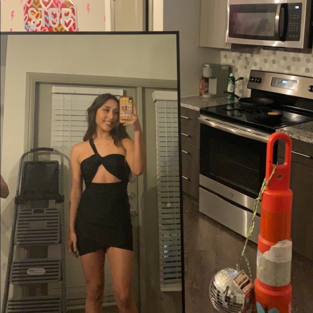Black mini one shoulder dress